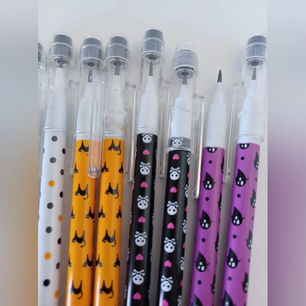 Halloween‎ Mechanical Pencil Set 8pc Black Cat Skull Ghost Polka Dot